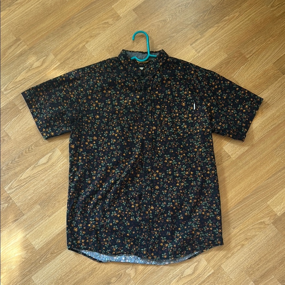 Black Casual Button Down Shirt with Floral Pattern
